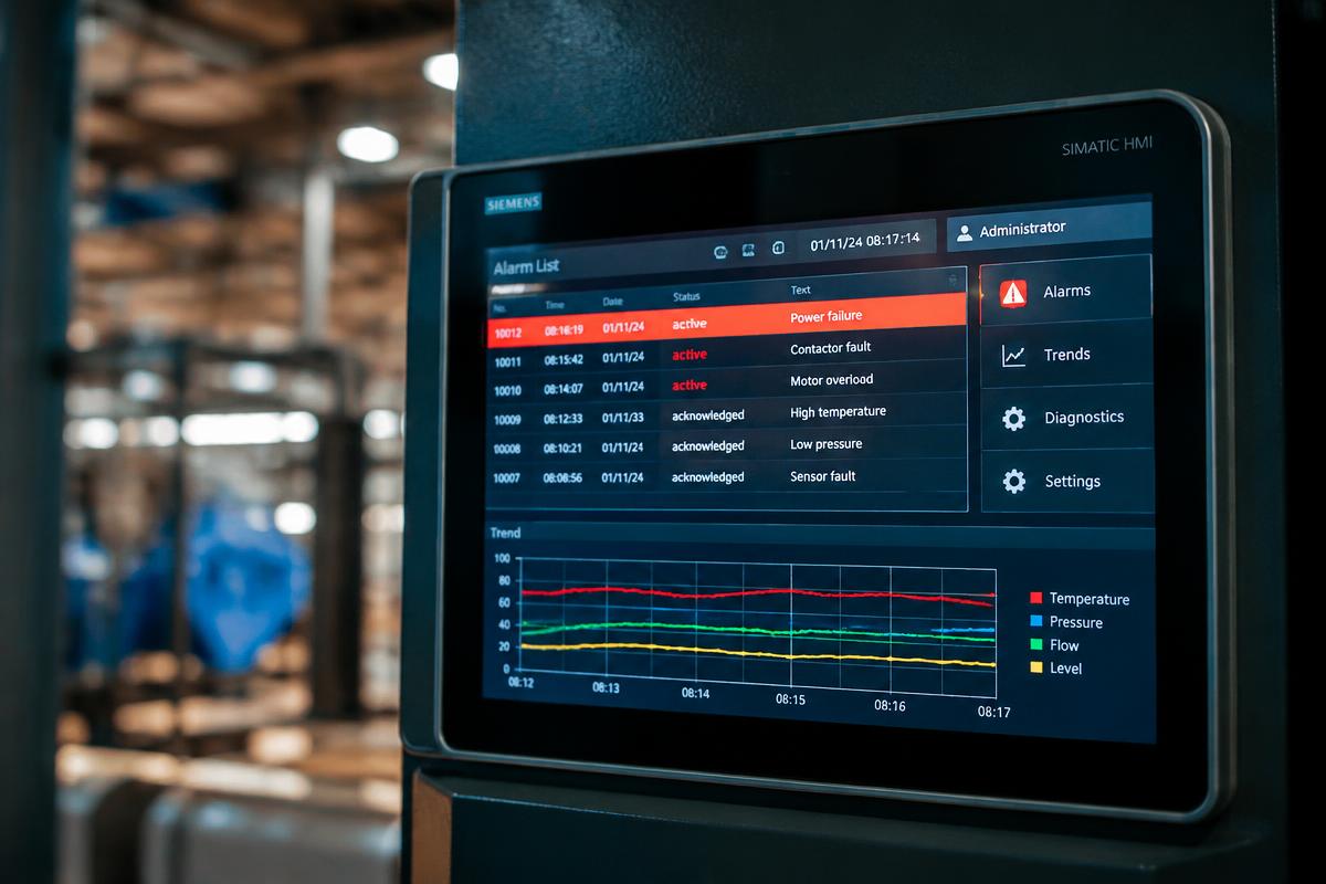 Imagen conceptual de pantalla HMI industrial