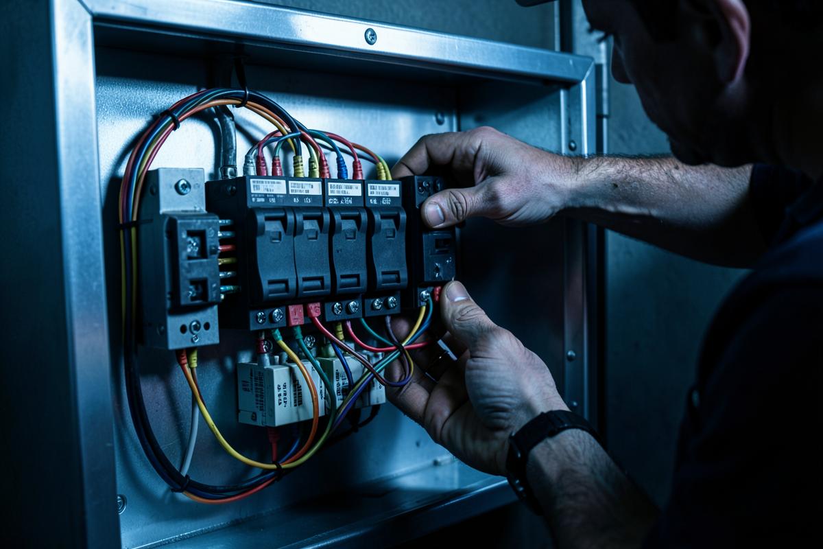 Instalación de componentes eléctricos en un tablero de control industrial